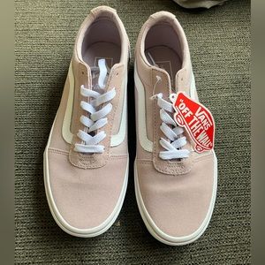 Vans Women's Old Skool Mahogany Rose Pink True White Canvas Suede shoes Size 8.5